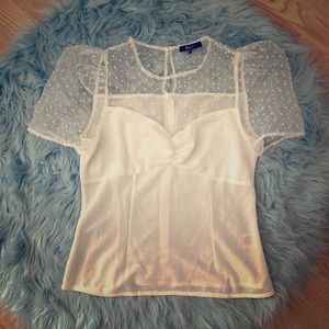 White Swiss Dot Sheer Detail Blouse